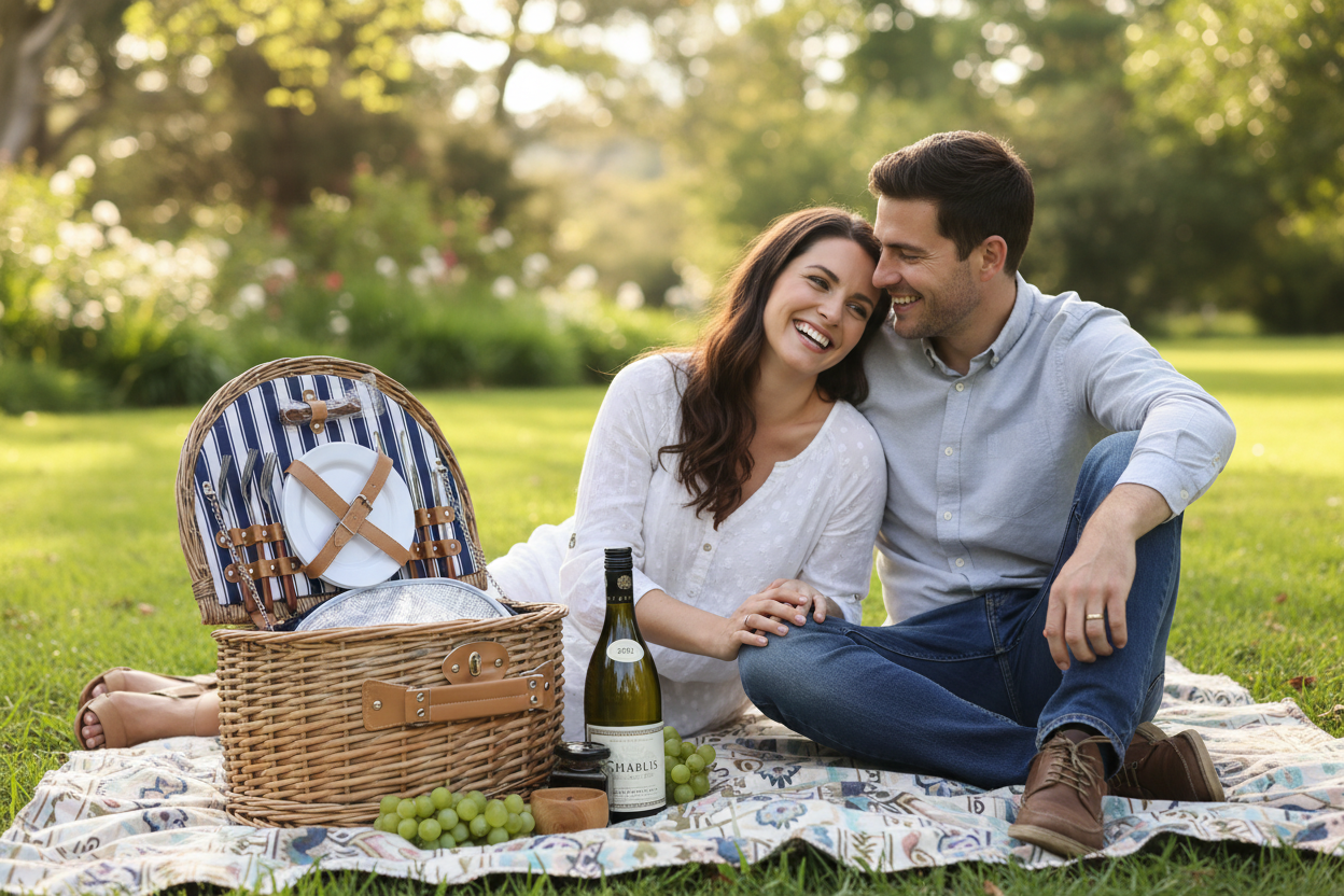 Couple with Picnic Hamper - Close-up