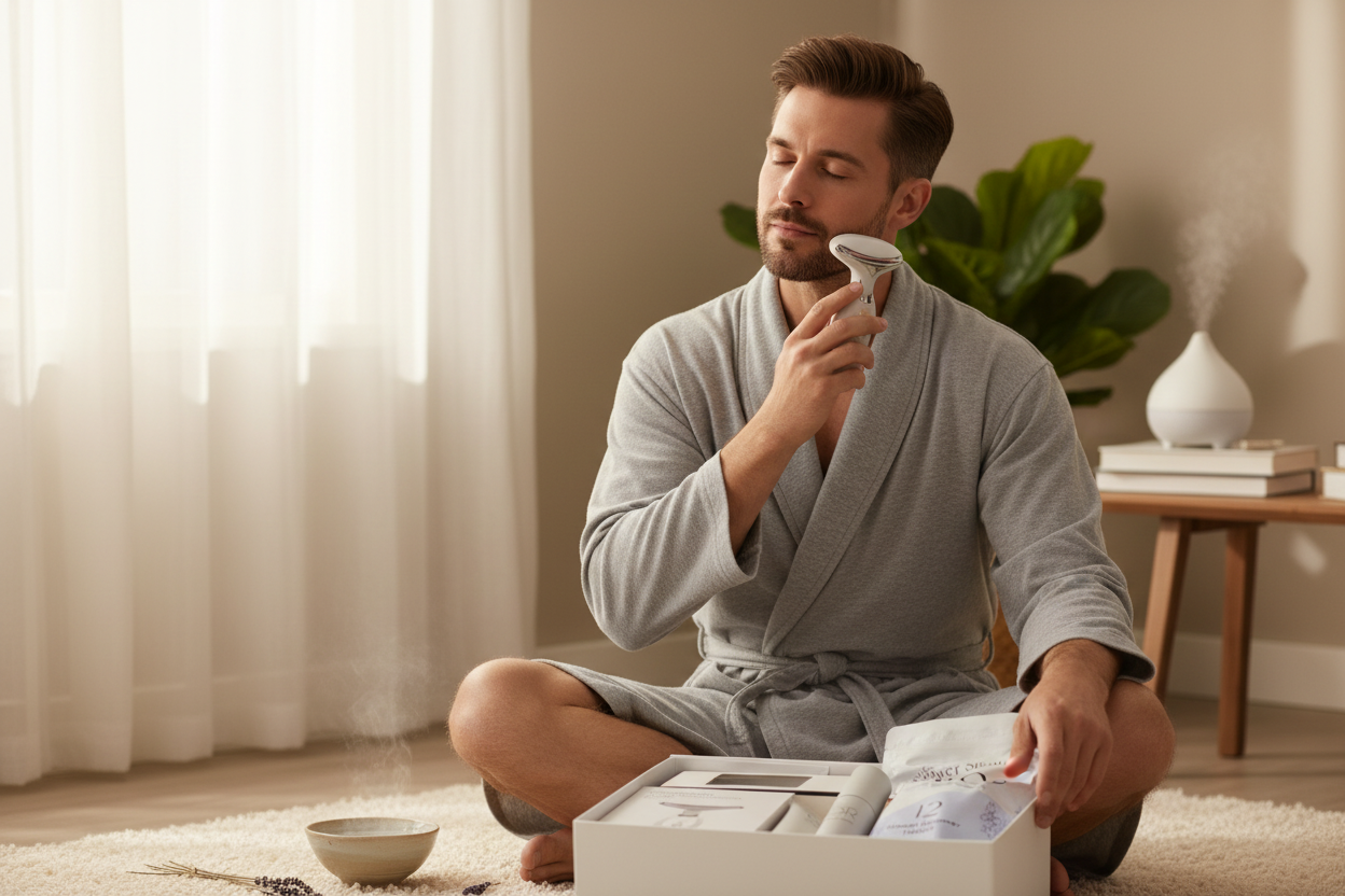 Man's Self-Care Moment Without Device