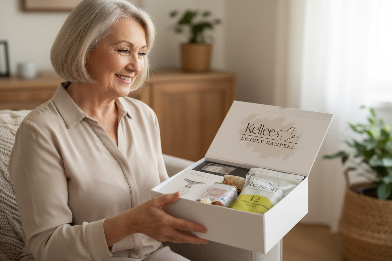 Older Lady Receiving Wellness Signature Hamper