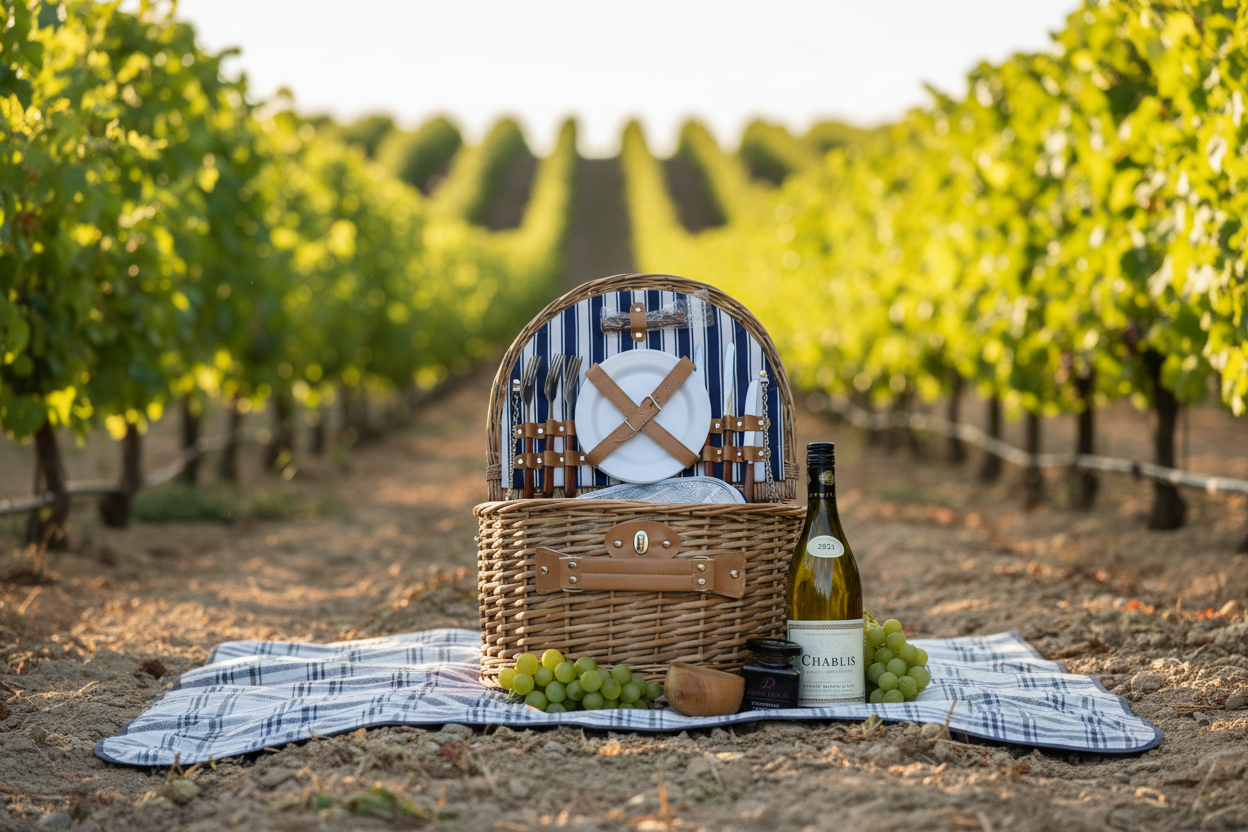 Picnic Hamper Close-up in Vineyard