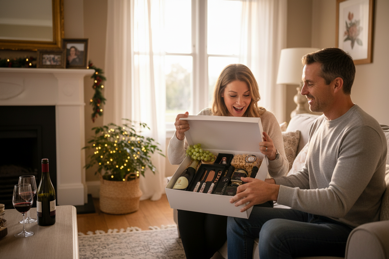 Someone Receiving Gourmet Wine Hamper as Gift